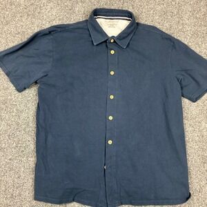Weatherproof Vintage Mens Navy Blue Pique Short Sleeve Button Down Shirt Size M